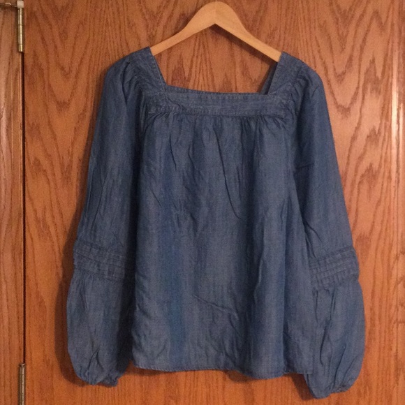 LC Lauren Conrad Tops - Lauren Conrad Indigo Medium Lightweight Denim Square Neck Blouse